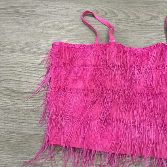 La' Ros Pink Feather Fringed Crop Tube Top | Size L | NWT! - Picture 3 of 4